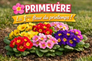 Primevère en fleurs dans un jardin au printemps, plante colorée idéale pour balcon et terrasse